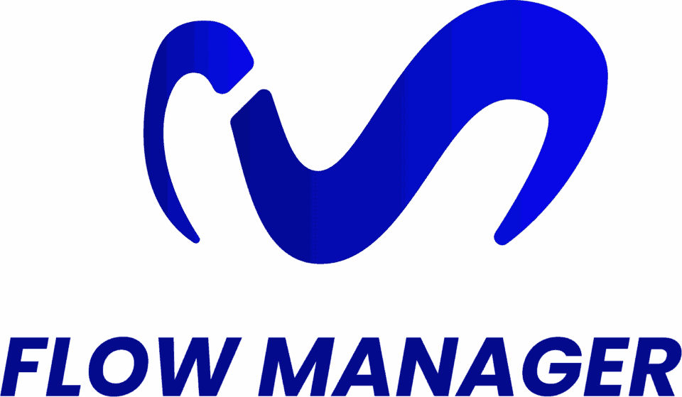 Flow Manager, colourful logo on a white background